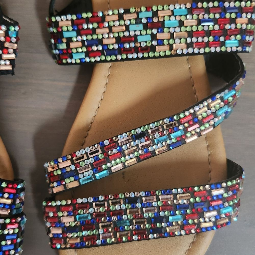 Andiamo Beaded Strappy - Multi-Color Gem - Boho Shoes woman sandals Size 6.1/2 - Picture 2 of 3